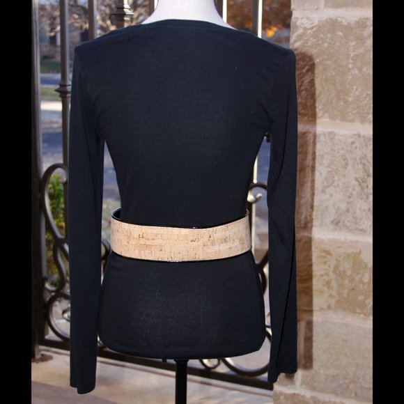 CARLISLE Designer Cork Black Patent Leather Wide Belt Gold Accents Small - Picture 6 of 7
